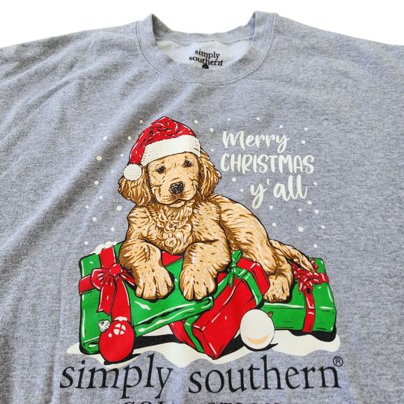 SIMPLY SOUTHERN WOMENS SWEATSHIRT GREY XL MERRY CHRISTMAS GOLDEN RETRIEVER DOG - Picture 1 of 6